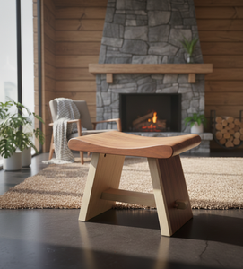 Tabouret en bois de Suar courbé, forme ergonomique lisse, structure en bois massif, finition naturelle, design industriel moderne, écologique, chambre à coucher - Product Image 5