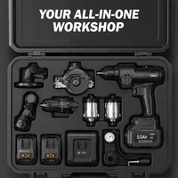 Juego de Herramientas Eléctricas Multiusos Inalámbricas de 21V, Kit Combinado 16 en 1 con Cabezales Intercambiables, Taladro, Llave y Sierra