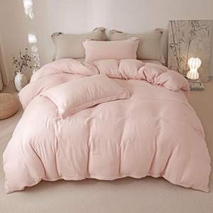 ชุดผ้าปูที่นอนมัสลินสีชมพู 100% ผ้าฝ้าย 2 ชั้น ผ้าคลุมเตียงมัสลินเนื้อละเอียด ชุดผ้าปูที่นอนผ้าฝ้าย - Product Image 2