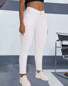 Stock prêt/OEM jean skinny blanc grande taille (US18-28) haut extensible fermeture éclair taille moyenne crayon <span class=keywords><strong>pantalon</strong></span> décontracté coupe ajustée pour les femmes rondes - Product Image 2