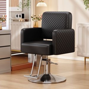 Sillón de Barbería Exclusivo de Alta Gama para Salón de Belleza con Asiento de Cuero, Bomba Hidráulica, Rotación de 360 Grados y Altura Ajustable - Product Image 1