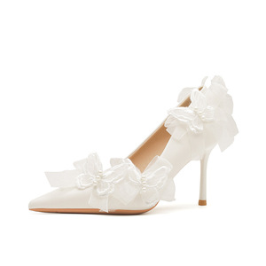 Scarpe da Sposa Personalizzate dal Produttore, <span class=keywords><strong>Tacchi</strong></span> Alti di Lusso <span class=keywords><strong>Bianchi</strong></span> <span class=keywords><strong>con</strong></span> Pizzo e Farfalla per Donne - Product Image 1