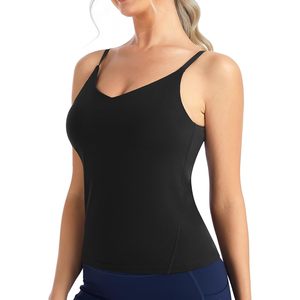Sujetador deportivo largo con cuello en V para mujer, con almohadillas extraíbles, tirantes finos ajustables, top tipo camiseta para yoga y entrenamiento - Product Image 1