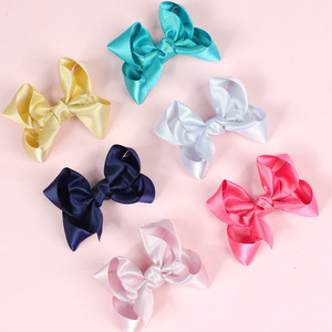 Grands nœuds en satin <span class=keywords><strong>tendance</strong></span>, barrettes à <span class=keywords><strong>cheveux</strong></span> de couleur unie pour filles, accessoires mignons pour enfants de 3 à 12 ans, lot en gros - Product Image 2