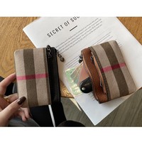 Dompet Kulit Asli Berkualitas Tinggi Dompet Kotak-kotak Klasik Dompet Penutup Ritsleting Tas Penyimpanan Dompet Koin Tempat Kartu Billetera
