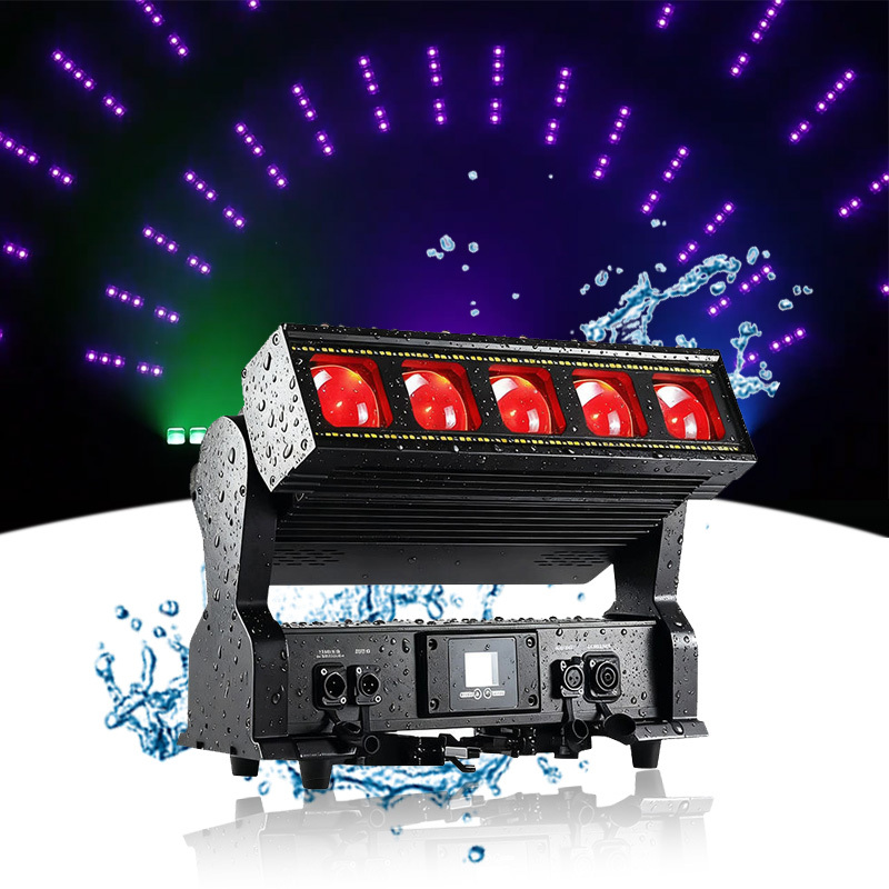 QSE Lighting Waterproof 5-Head Rattlesnake LED Light RGBW Moving Head Beam Bar DMX Stage Light for DJ Disco