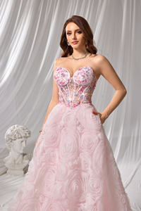 Sharon ने कहा कि Sh109 सुरुचिपूर्ण गुलाबी रंग एक लाइन प्रोम ड्रेस 3 डी फूलों के स्ट्रेपलेस महिला पार्टी के गाउन - Product Image 6