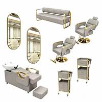 Mobilier de salon de luxe italien en or, lit de lavage inclinable et miroir de coiffure à LED |   Ensemble complet pour salon de coiffure professionnel