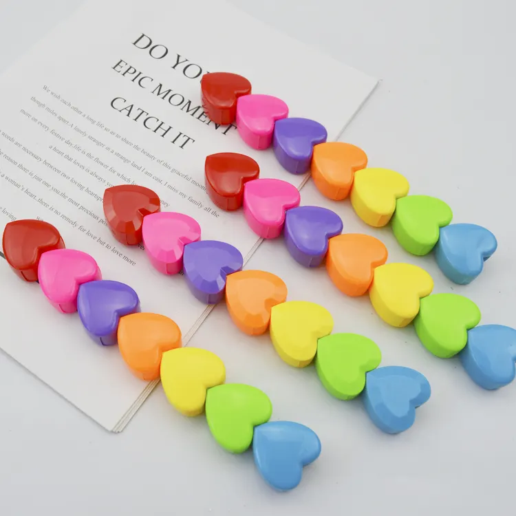 Promotional School Kids Rainbow Coloured Heart Shape Sets Portable Flat Highlighter Pen
