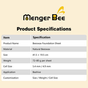 แผ่นรังผึ้งสำเร็จรูป MengerBee ใหม่สำหรับขายส่ง - ผลิตจากขี้ผึ้งธรรมชาติ 100% ขนาด/น้ำหนักตามสั่ง ขนาดเซลล์ 5.4 มม./4.9 มม. สีเหลือง สำหรับใช้ในเชิงพาณิชย์ - Product Image 2