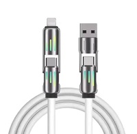 Venta caliente 240W 4 en 1 Cable cargador con indicador de luz de respiración LED 3FT 4FT Multi USB Tipo C Cables de silicona para iPhone SAM