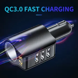 Fast Charge <b>Car</b> Charger Vehicle Cigarette Lighter <b>Socket</b> Expansion 3 <b>USB</b> Ports LED Display Universal <b>Car</b> Phone Power Adapter - Product Image 1