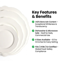Assiette de présentation en porcelaine fine en forme de lotus, assiette festonnée blanche, assiette de présentation pour mariage