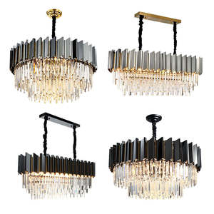 Lustres noirs de luxe de restaurant de lumières pendantes modernes rectangulaires s'allumant avec le cristal - Product Image 5