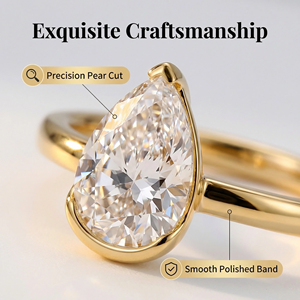 Bague de fiançailles de luxe en or blanc, rose et jaune 14 <span class=keywords><strong>carats</strong></span> avec <span class=keywords><strong>diamant</strong></span> de laboratoire taille poire 2 <span class=keywords><strong>carats</strong></span> Good Century – Bijoux de mariée raffinés - Product Image 3