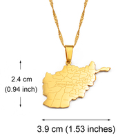 Collar con Colgante de Mapa de Afganistán en Color Dorado con Nombres de Ciudades, Joyería de Estilo Étnico Unisex para Bodas o Fiestas # 211921