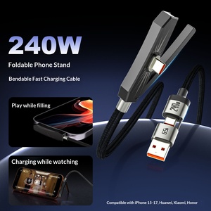 2 in 1 240W 타입-C 고속 충전 접이식 스탠드 데이터 케이블 (타입-C 휴대폰용, 위빙 재킷 처리) - Product Image 5