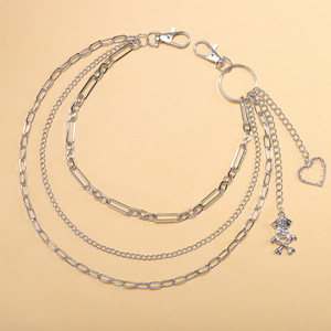 Cadena de cintura de metal punk multicapa con púas, corazón y calavera pirata, de aleación de zinc, estilo urbano, cadena corporal de moda para uso diario - Product Image 3