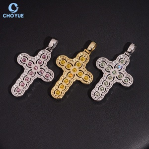 Factory price Gift Jewelry Iced Out Colorful Moissanite Cross Pendant 925 <b>Silver</b> Rose Gold Plated Hiphop Pendant Jewelry - Product Image 2