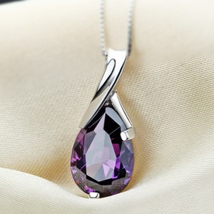 Collana con Ciondolo a Goccia Viola per Donne, Stile Lacrima d'Angelo, Catena alla Moda per Clavicola - Product Image 1