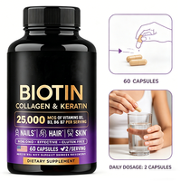 Kapsul Biotin Kolagen Keratin OEM 25000 MCG untuk Dewasa, Mendukung Kesehatan Rambut, Kulit, dan Kuku, 60 Kapsul, Suplemen Makanan