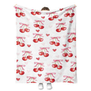 Cherry Bow <b>Blanket</b> Lovely Girly Home Decoration Soft Cozy Fuzzy Wearable Plush Sherpa Fleece Adult and Kids Custom <b>Blankets</b> - Product Image 1
