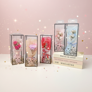Boîte transparente, mini bouquet de roses artificielles préservées, fleurs séchées Baby Breath, cadeau de mariage ou de la Saint-Valentin, vente en gros - Product Image 1