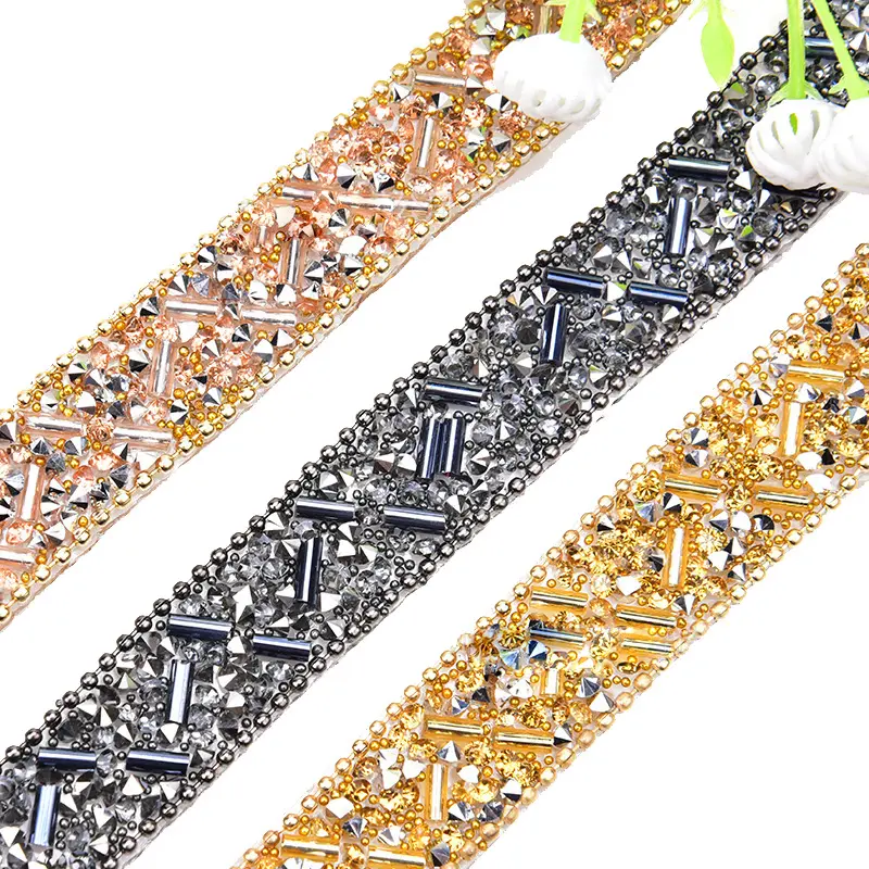 Chaîne de strass 1.2cm bricolage diamant maille rouleau d'enveloppe cristal strass chaîne garniture ruban décoration Applique Flatback