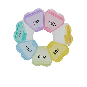 Organizador de pastillas con recordatorio de fecha de alta calidad, pastillero de plástico con forma de flor colorida bonita para 7 días