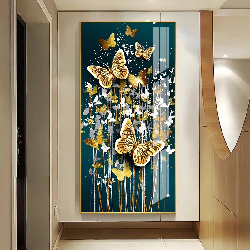 Modern Luxo Luz Decorativa Imagem Borboletas Pinturas Animais Ainda Vida Diamante Desenho Cristal Porcelana Wall Art