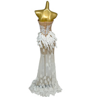 Sexy Trägerloses Perlen-Pailletten-Abendkleid Bankett-Meerjungfrauenkleid Langes Kleid für Damen mit Hohem Schlitz Gala-Roter-Teppich-Kleid Party-Bühnenkostüm