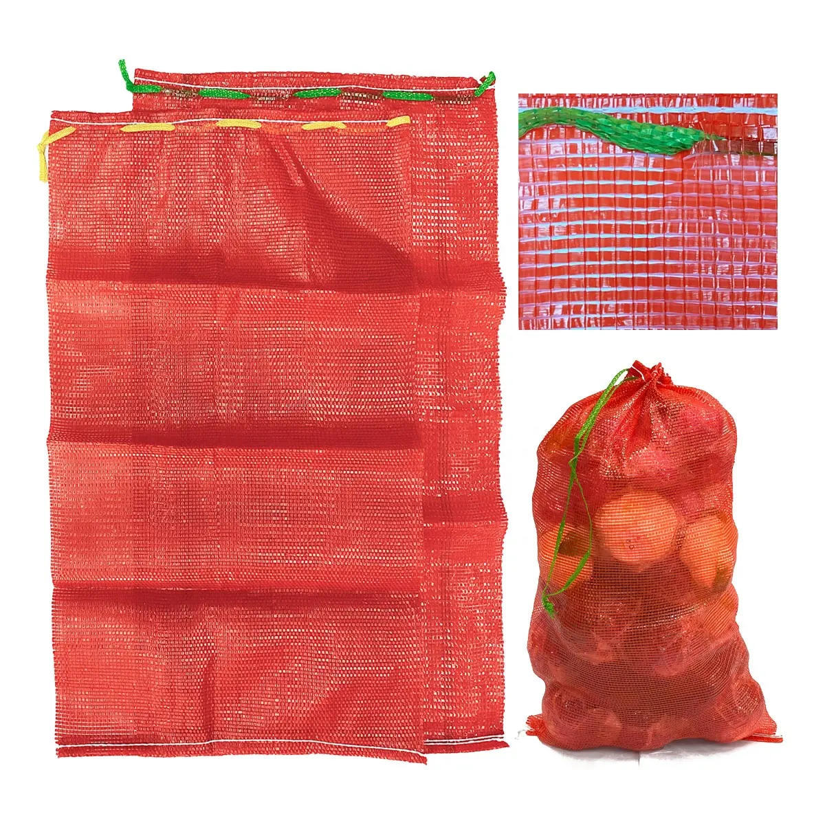 卸売カスタムリサイクルプラスチックネットサックオニオンポテト野菜包装PP管状レノメッシュバッグ