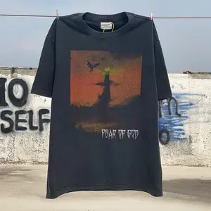 Camiseta estampada para homens, camiseta de grandes dimensões com estampa de Satanás sendo julgado, camiseta com desenho desbotado, vintage, lavada, preta