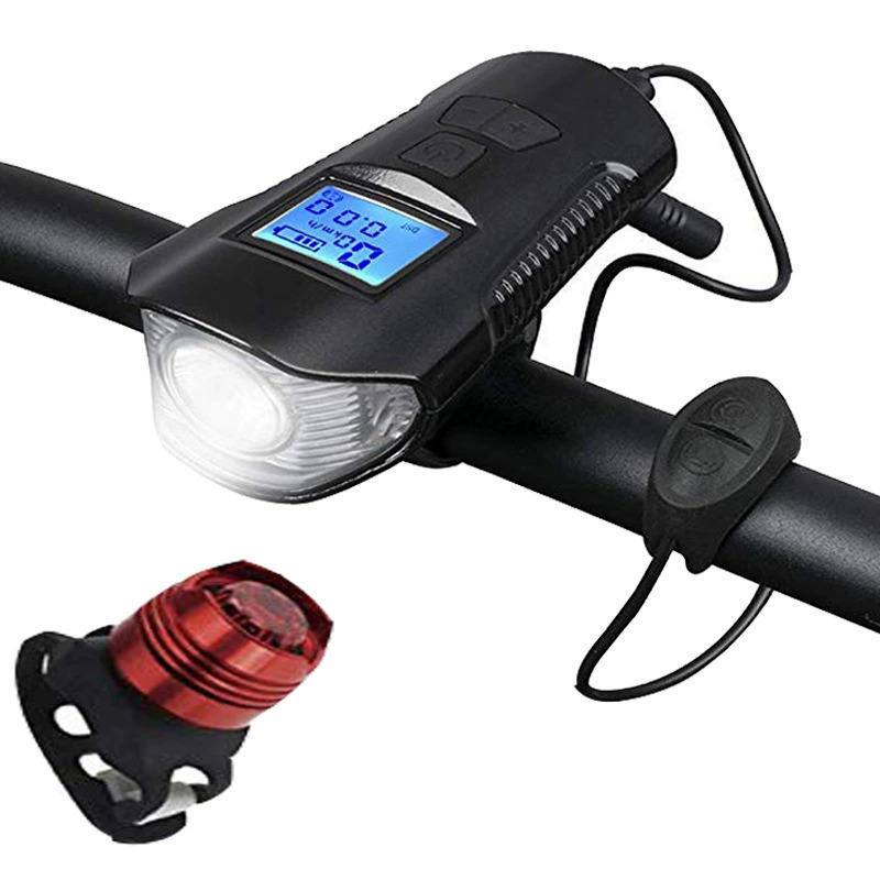 Hongdak Good Quality Horn Led Waterproof Usb Rechargeable Bike Computer Bicycle Front Light With Loud Bike Bell Bike Accessories
