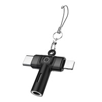 Adaptor USB C ke AUX 3.5mm 2-in-1 dengan Tali Gantungan, Perlindungan Sirkuit Pendek Ponsel dari Paduan Aluminium Berbentuk T, 3 Pilihan Warna