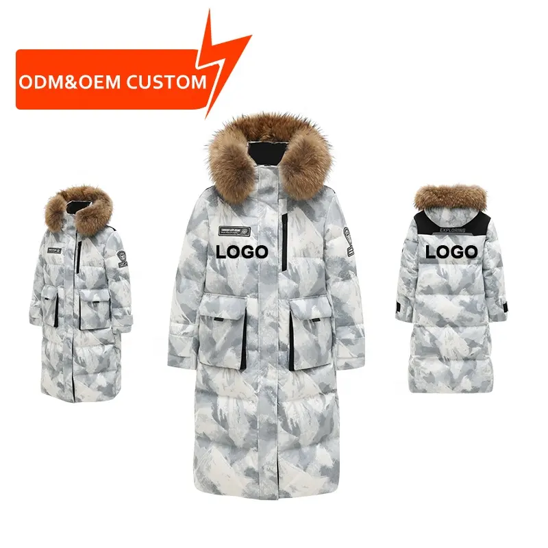 Winter custom clothes woman coat thick goose down jackets waterproof down jacket fur collar long hooded puffer womens coats