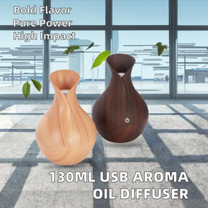 Diffuseur d'huiles essentielles USB électrique 130ml Humidificateur d'air ultrasonique Grain de bois Lumières LED Humidistat en acier inoxydable pour - Product Image 3