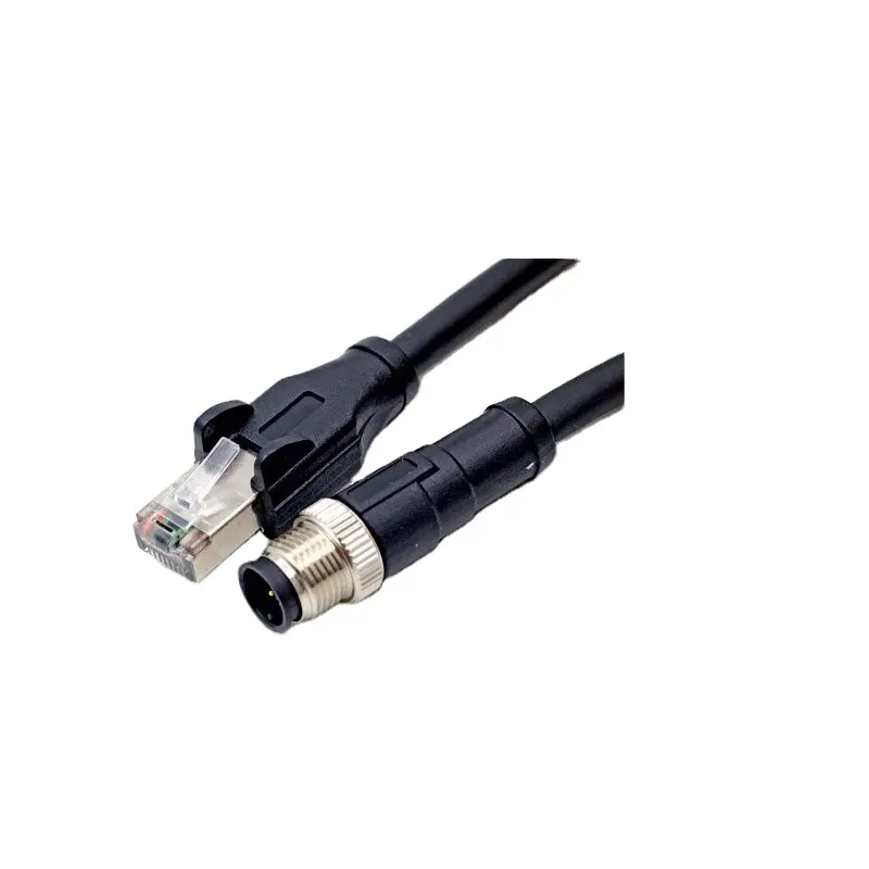 Capteur circulaire M12 8 pôle mâle, codé A vers RJ45, connecteur de câble moulé, étanche IP67, 1 mètre, pour signal Ethernet