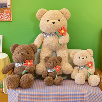 Vente en gros de jouets professionnels d'usine Ours en peluche 50cm 65cm 80cm 100cm Ours en peluche avec écharpe tenant des fleurs en peluche pour GI