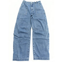 Jeans Culotte Large et Ample Personnalisé à Jambes Larges Jeans Ballon Rayé en Denim