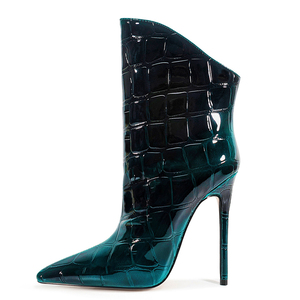 Bottines courtes pour femme, grande taille 47, à talons hauts, en cuir verni brillant, à motif dégradé de couleurs, coupe large - Product Image 2