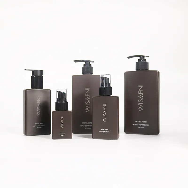 Confezione cosmetica quadrata in plastica personalizzata in HDPE da 150ml da 300ml da 1000ml per lavaggio del corpo shampoo lozione nera per bottiglie