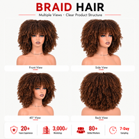 Perruque synthétique courte afro bouclée Sizhijin modèle 96 marron, avec frange, résistante à la chaleur, aspect naturel, pour femmes - Vente en gros usine