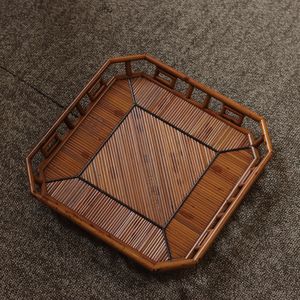 A traditional Chinese tea set: Xiangfei bamboo-patterned tray, <b>teacup</b> tray, serving tray, stand, and scholar's desk ornament. - Product Image 1