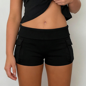 Shorts de Punto para Mujer, Color Sólido, Bolsillos 3D, Cintura Elástica, Estilo Casual, Holgados, para Verano - Product Image 1