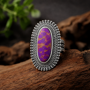 Anello Vintage Stile Viola per Donne, Anello Retrò con Design Floreale sul Bordo, Accessorio per Dito - Product Image 3