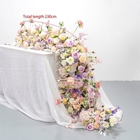 Chemin de table en fleurs artificielles 200x40cm, roses violettes et roses en soie, guirlande de table pour mariage, réception, décoration de table à manger