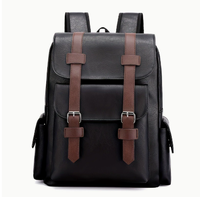 Sac à dos pour ordinateur portable en cuir PU pour homme avec fermeture éclair, doublure en polyester, grande capacité, imperméable et portable, sac de voyage