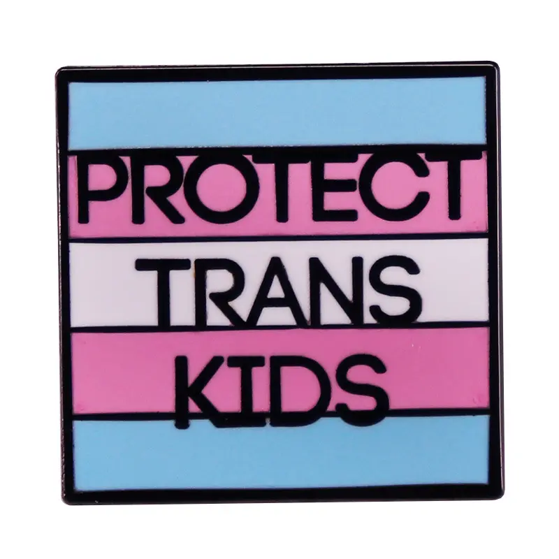 Metal Square Decorative PROTECT TRANS KIDS Brooch Creative Fashion Badge Enamel Pin with Letter