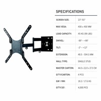 Support mural pour téléviseur DMP NPLB136M-SW Slim Full Motion, support articulé pour moniteur, 400 x 400 VESA, 23-55 pouces, noir